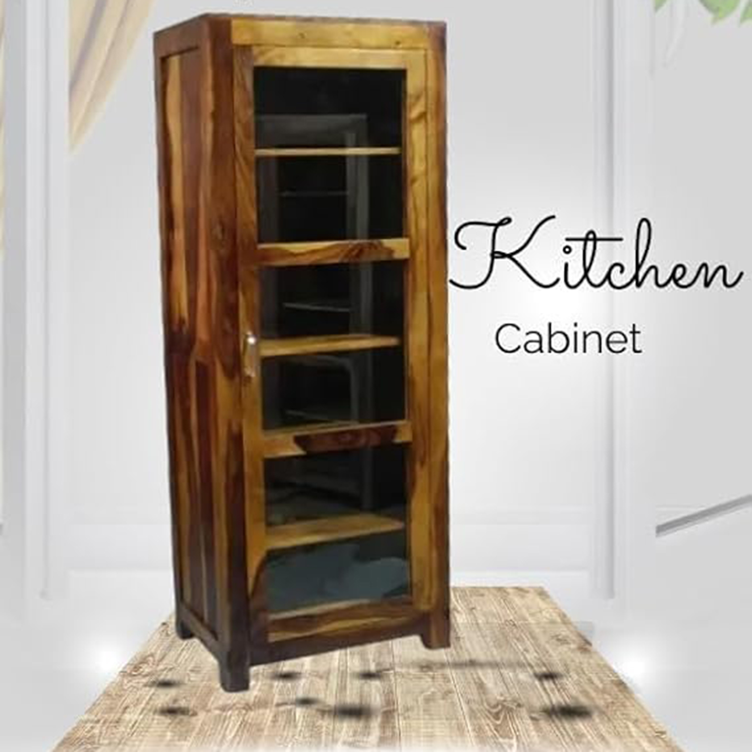 Woodenkart Solid Sheesham Wood Glass Door Display Cabinet