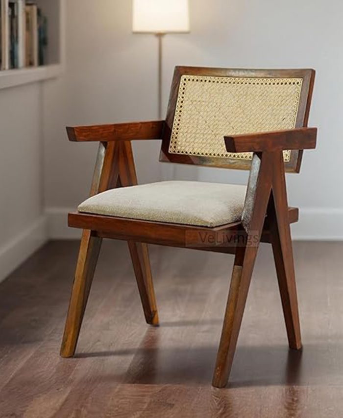 Woodenkart Mid-Century Modern Cane Back Armchair