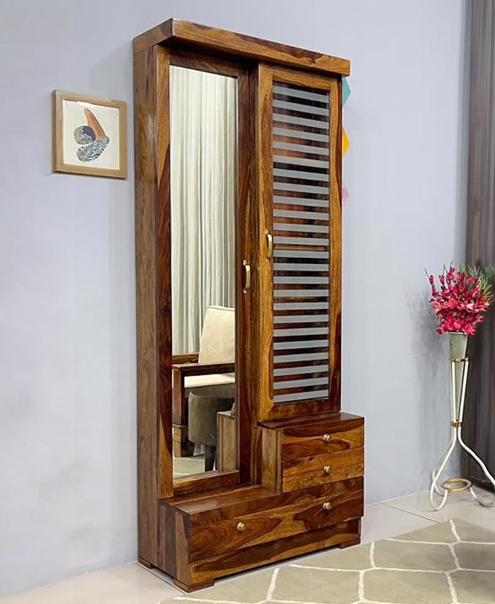 WoodenKart Sheesham Wood Dressing Table with Full Mirror & Storage Drawers