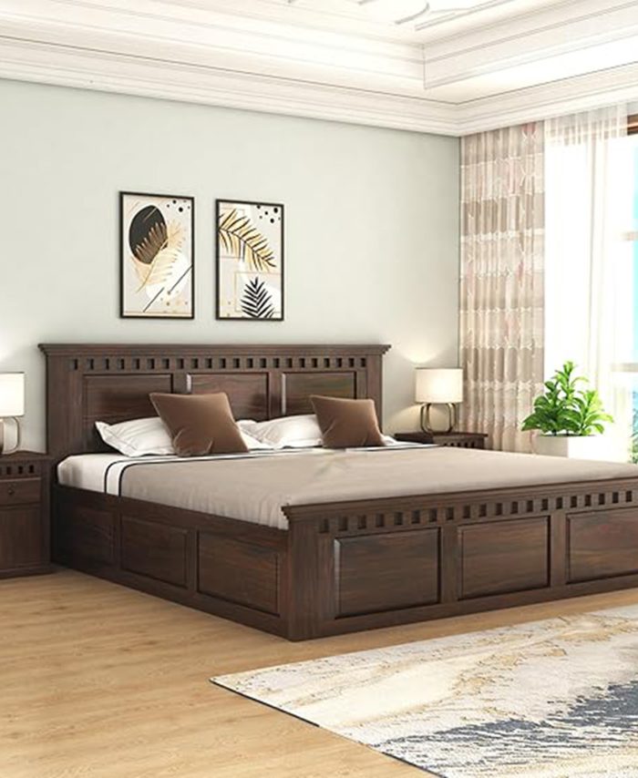 Woodenkart Kuber Solid Sheesham Wood King Size Bed with Storage