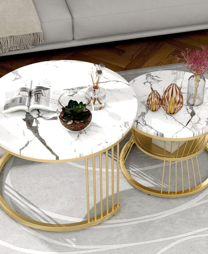 Woodenkart Round Coffee Table, Modern Nestings Table Set of 2