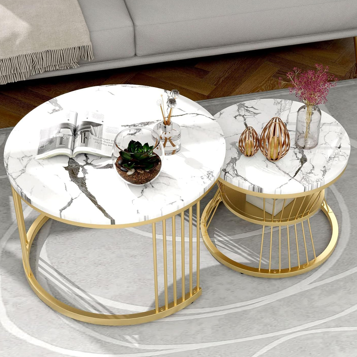 Woodenkart Round Coffee Table, Modern Nestings Table Set of 2