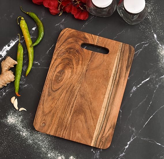 WoodenKart Solid Acacia Wood Cutting Board | Elegant Serving & Charcuterie Platter with Handle | Natural Wooden Chopping Board